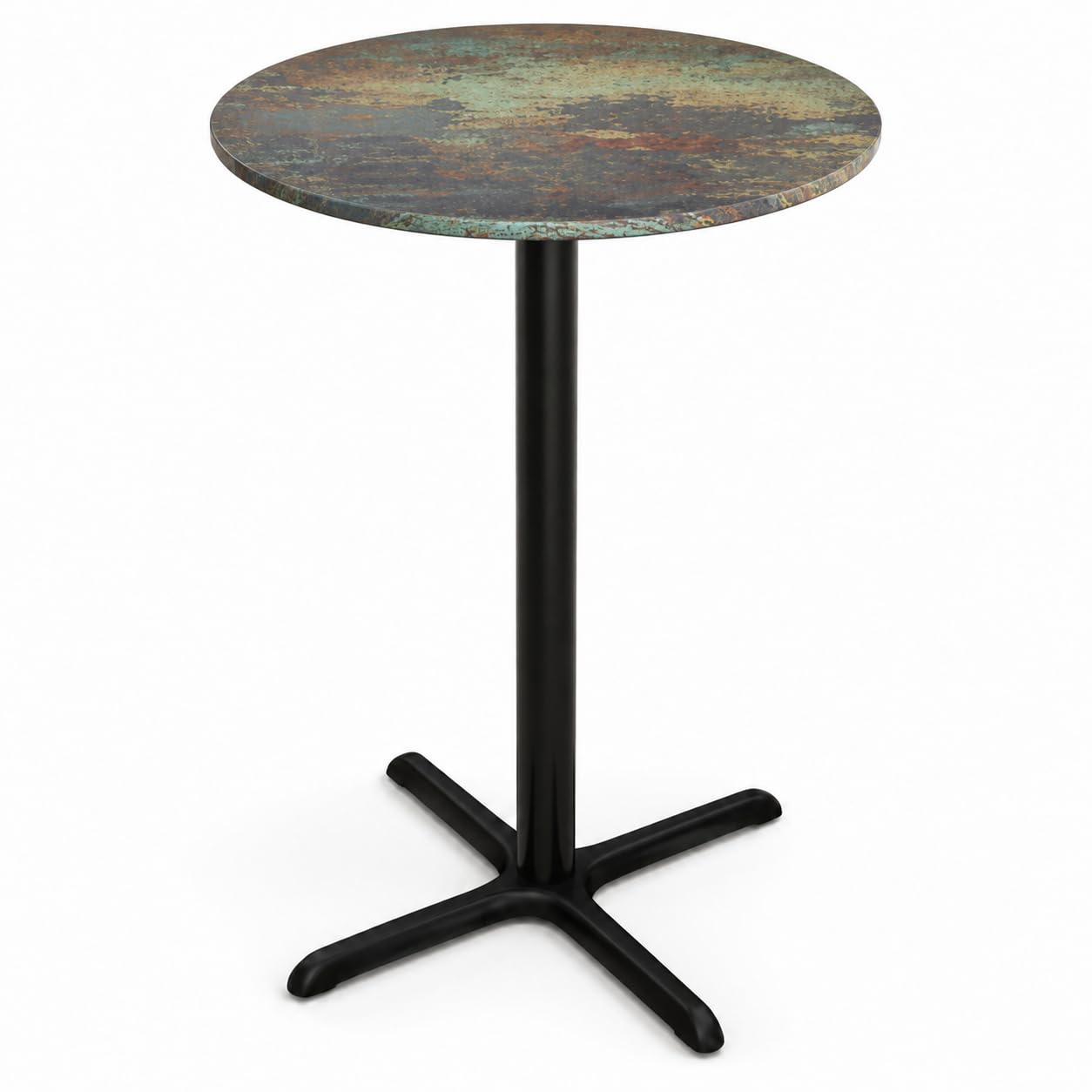 Glownary Excalibur 36-Inch Round Counter Height Table, Canyon Textured Faux Metal Finish, Steel Cross Base, Indoor Outdoor Use, Brown