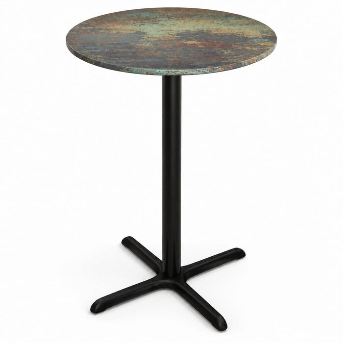 Glownary Excalibur 36-Inch Round Counter Height Table, Canyon Textured Faux Metal Finish, Steel Cross Base, Indoor Outdoor Use, Brown
