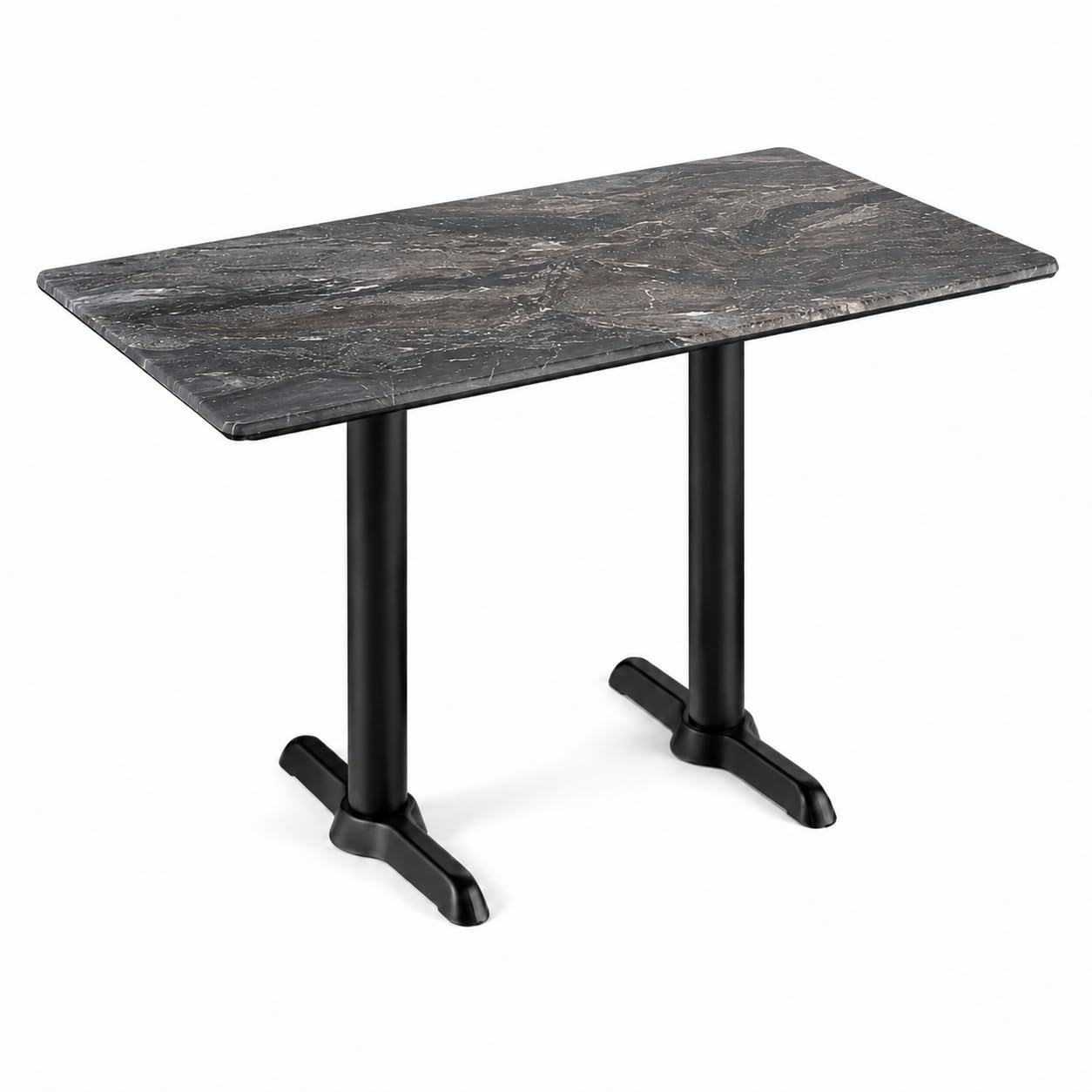 Glownary Rectangular Dining Table, Paladina Faux Marble Finish, Gray Laminate Top, 28x48 Inch, Indoor Outdoor, Black Steel Base, 4 Seater