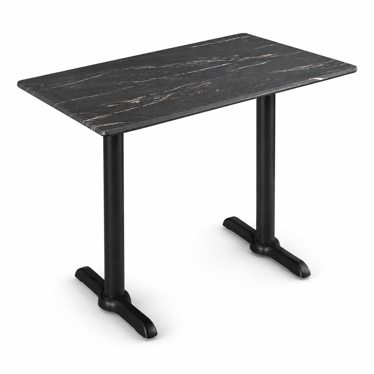 Glownary Rectangular Counter Height Table, 28 x 48 Inch, Letizia Faux Marble Laminate Top with Steel Base, Indoor Outdoor, Gray, 4 Seater