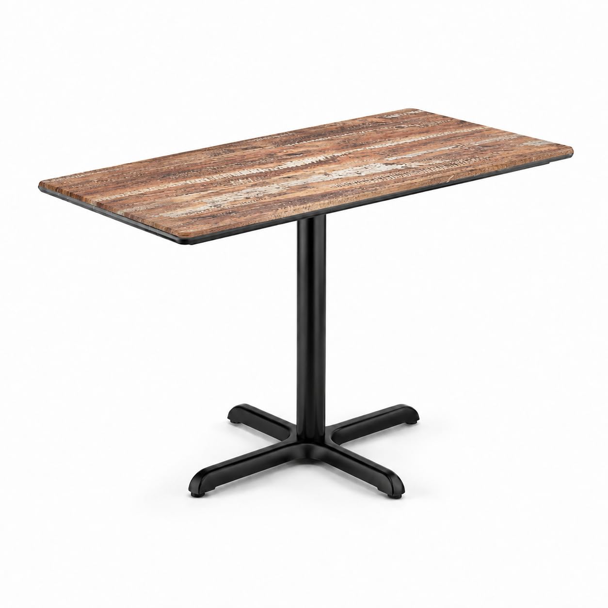 Glownary Excalibur Rectangular Dining Table, Textured Yukon Oak Finish, 28x48 Inch, Steel Cross Base, Indoor Outdoor Use, 4 Seater