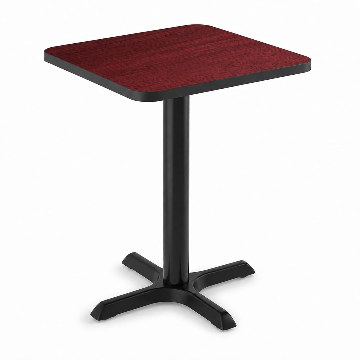 Glownary Reversible Square Table, Cherry Black Laminate Top with Cast Iron Base, 24 x 24 Inch, Standard Height, Indoor Commercial