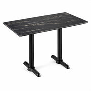 Glownary Rectangular Dining Table, Gray Faux Marble Laminate Top with Steel Base, 28 x 48 Inch, Standard Height, Indoor Outdoor Use, 4 Seater