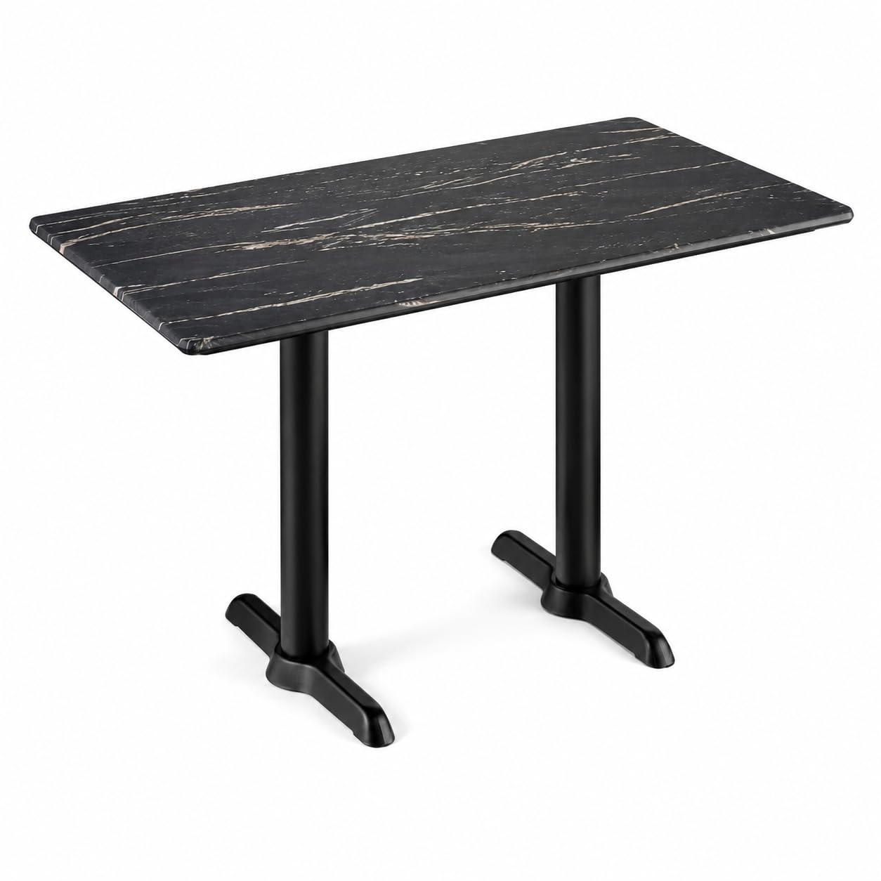 Glownary Rectangular Dining Table, Gray Faux Marble Laminate Top with Steel Base, 28 x 48 Inch, Standard Height, Indoor Outdoor Use, 4 Seater