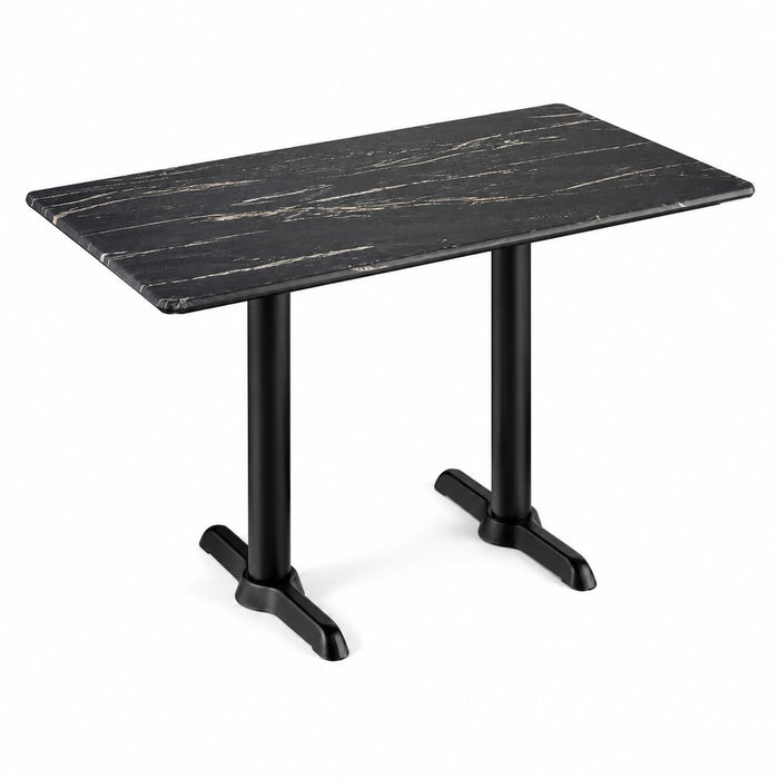 Glownary Rectangular Dining Table, Gray Faux Marble Laminate Top with Steel Base, 28 x 48 Inch, Standard Height, Indoor Outdoor Use, 4 Seater