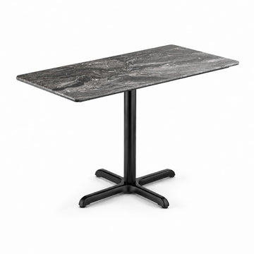 Glownary Rectangular Dining Table, Paladina Faux Marble Finish, 28 x 48 Inch, Standard Height, Steel Cross Base, Indoor Outdoor Use, Gray