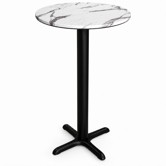 Glownary Excalibur 24-Inch Round Counter Height Table, White Faux Marble Laminate Top with Black Steel Cross Base, Indoor Outdoor Use