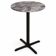 Glownary Excalibur 36-Inch Round Counter Height Table, Paladina Faux Marble Finish, Gray Laminate Top with Black Steel Base, Indoor Outdoor Use