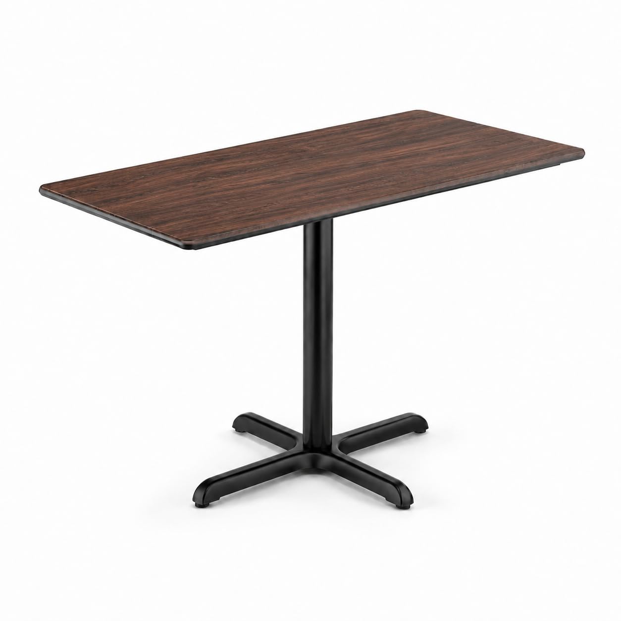 Glownary Rectangular Table with Textured Walnut Finish, Cross Base, 28 x 48 Inch, Indoor Outdoor Commercial Grade, Standard Height, 4-Person Seating