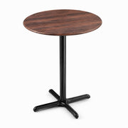 Glownary Excalibur Round Bar Height Table, Textured Walnut Finish, Steel Cross Base, 36 Inch Diameter, Indoor Outdoor Use