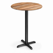 Glownary Excalibur 32-Inch Round Bar Height Table with Textured Yukon Oak Finish, Steel Cross Base, Indoor Outdoor Use, Brown Laminate Top