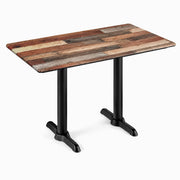 Glownary 48x28 Inch Rectangular Table with Mixed Plank Finish, Standard Height Laminate Top, Steel Base Plates, Indoor Outdoor Use, Beige Brown, 4-Person Seating