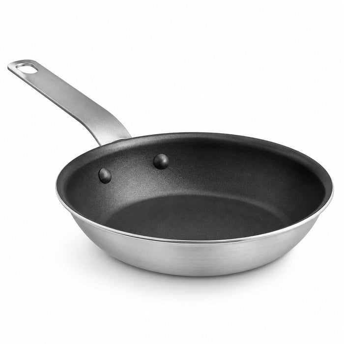 Glownary A3000 Series 7-Inch Aluminum Fry Pan with QuanTanium Non-Stick Coating, Silver, Plated Handle, Commercial Grade, 13.7x7.5 Inches