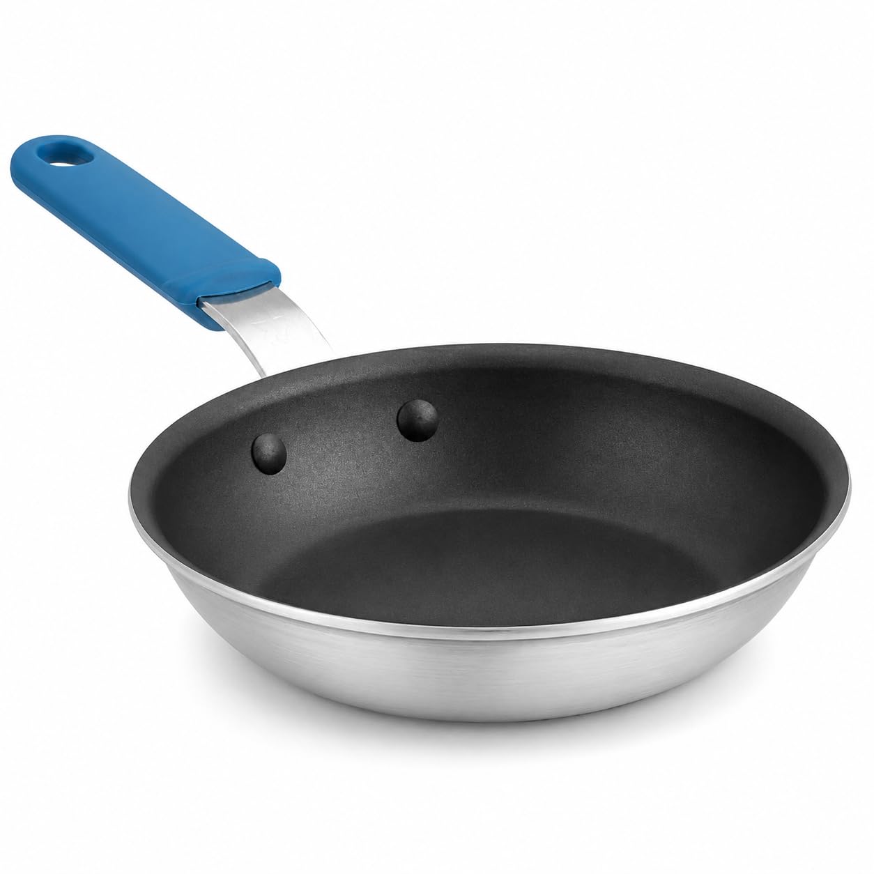 Glownary 7 Inch Aluminum Fry Pan with QuanTanium Non-Stick Coating, Silicone Grip Handle, Commercial Grade, Silver, A3000 Series for Professional Kitchen, 13.7x7.5 Inches