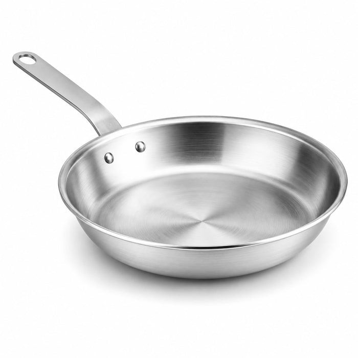 Glownary A3000 Series 14-Inch Aluminum Fry Pan, Natural Coating, Silver, Commercial Grade, Riveted Plated Handle, NSF Listed, Made in America