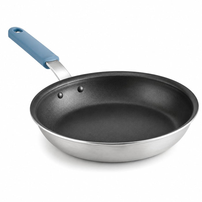 Glownary A3000 Series 12 Inch Aluminum Fry Pan with Non-Stick Eclipse Coating, Silver, Silicone Grip Handle, Commercial Grade, NSF Listed, Oven Safe to 450F