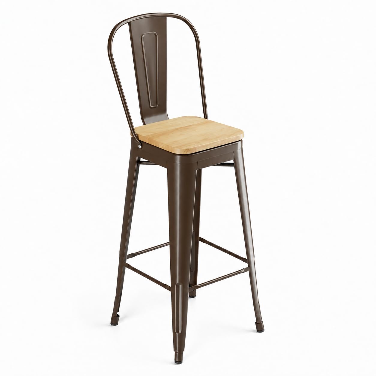 Glownary Alloy Copper Indoor Cafe Barstool with Natural Wood Seat