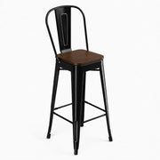 Glownary Alloy Onyx Black Indoor Cafe Barstool with Walnut Wood Seat