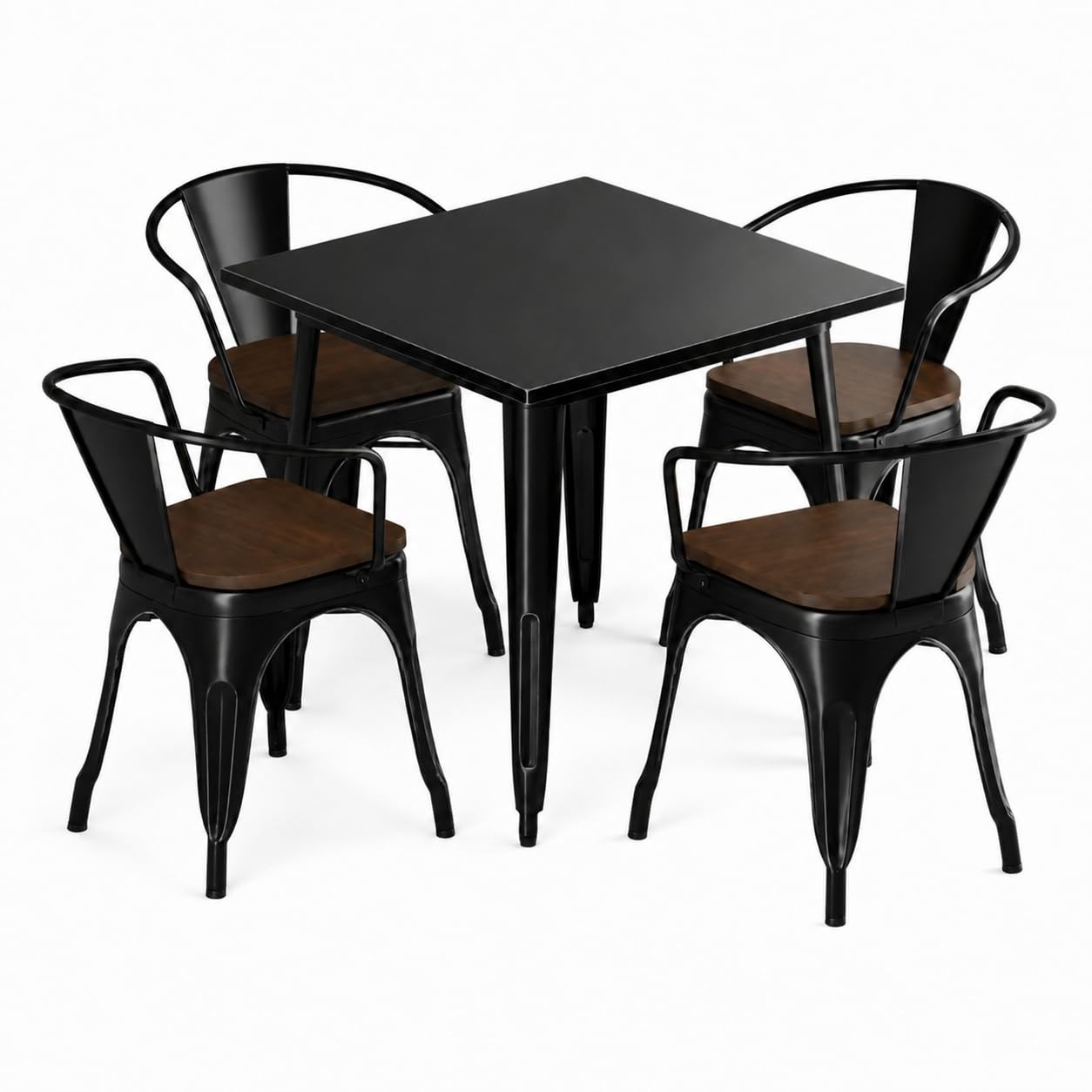 Glownary Alloy 32" x 32" Onyx Black Indoor Table and 4 Arm Chairs