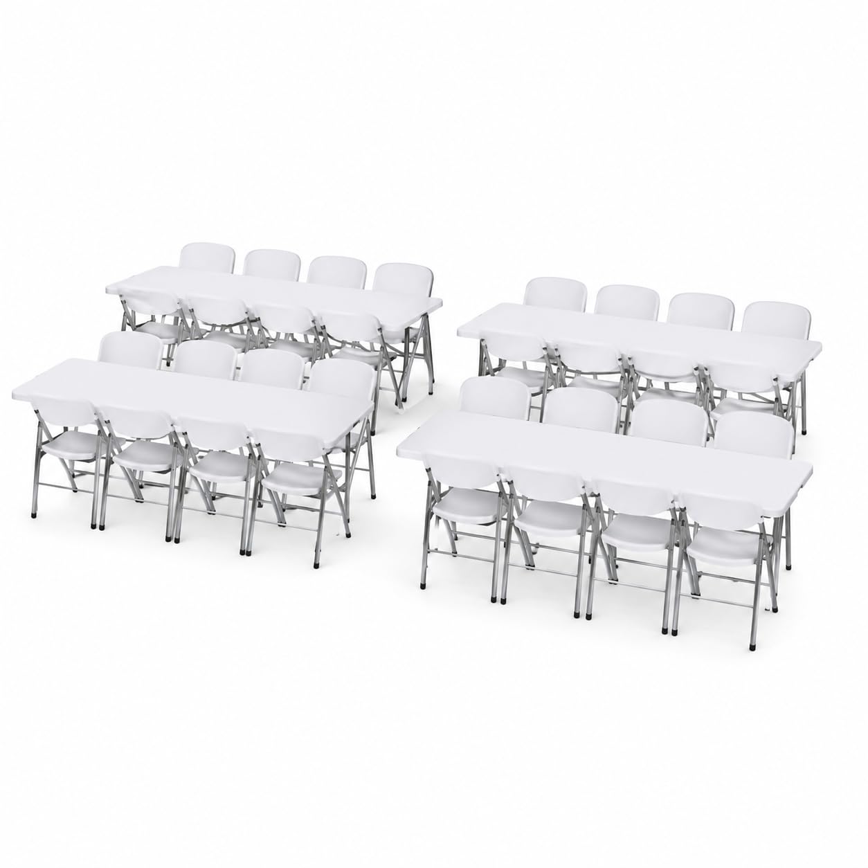 Glownary 4-Pack 30" x 72" Granite White Folding Tables with 32 Chairs