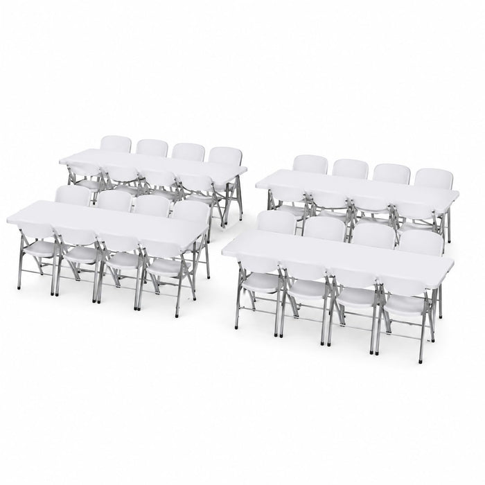 Glownary 4-Pack 30" x 72" Granite White Folding Tables with 32 Chairs