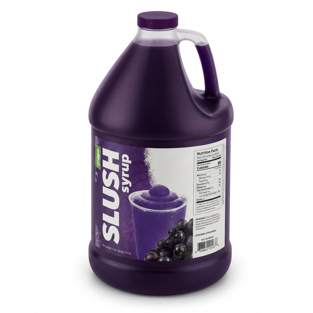 Slushy Mix Concentrate 1 Gallon – 5:1 Frozen Drink Syrup for Slushie, Granita & Snow Cone Machines – High Yield (48 Servings) – Gluten Free – Commercial Beverage Mix – Made in USA (4/Case, Grape)