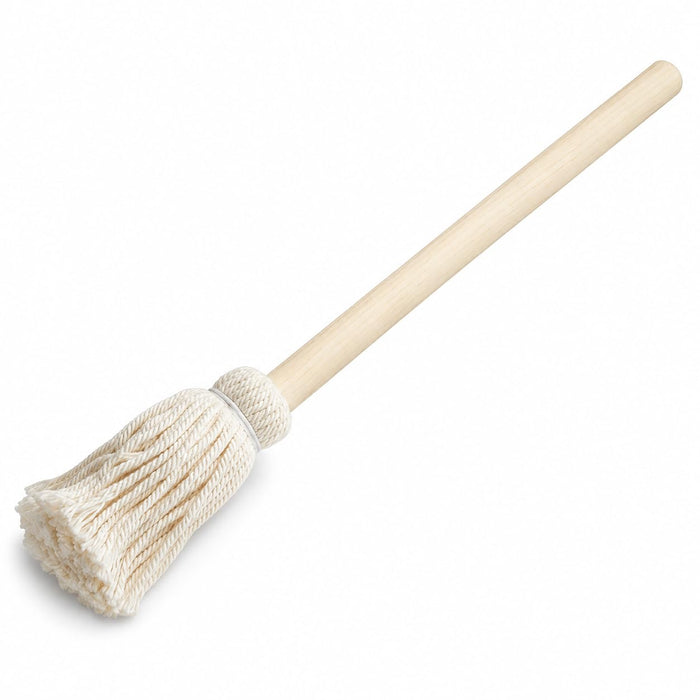 Glownary 12 Inch BBQ Brush Mop, Wooden Handle, Beige String Bristles, Round Shape, for Barbecue Basting and Glazing