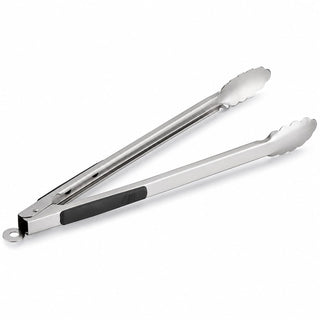 Glownary 20 Inch Stainless Steel Grilling Tongs with Black Silicone Handle, Heat Resistant up to 400F, Scalloped Tips, Locking Function, Dishwasher Safe