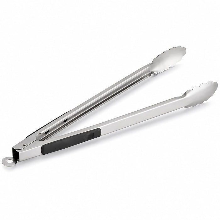 Glownary 20 Inch Stainless Steel Grilling Tongs with Black Silicone Handle, Heat Resistant up to 400F, Scalloped Tips, Locking Function, Dishwasher Safe