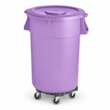 Glownary 44 Gallon Purple Round Commercial Trash Can with Lid and Dolly