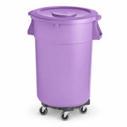 Glownary 44 Gallon Purple Round Commercial Trash Can with Lid and Dolly