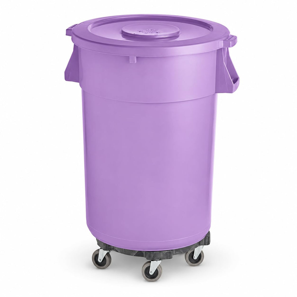 Glownary 44 Gallon Purple Round Commercial Trash Can with Lid and Dolly