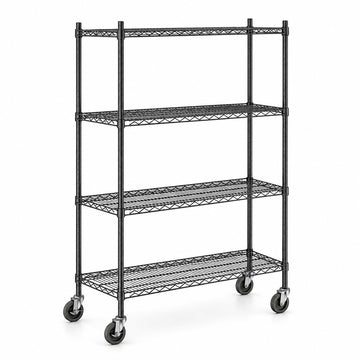 Glownary 18" x 48" NSF Black Epoxy 4-Shelf Kit with Casters