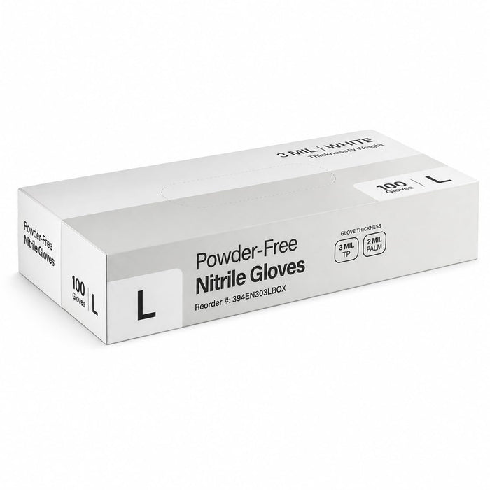 Glownary Nitrile Powder-Free Textured Gloves 3 Mil White Large
