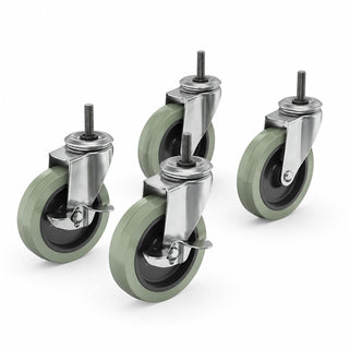 Glownary 4-Inch Poly Casters with Brakes, Set of 4, Polyurethane Wheels, 400-500 lb Capacity, 6.25-Inch Height, for Shelving Units