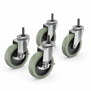 Glownary 4-Inch Poly Casters with Brakes, Set of 4, Polyurethane Wheels, 400-500 lb Capacity, 6.25-Inch Height, for Shelving Units