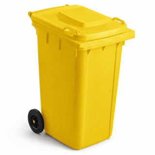 Glownary 50 Gallon Yellow Wheeled Rectangular Trash Can with Lid