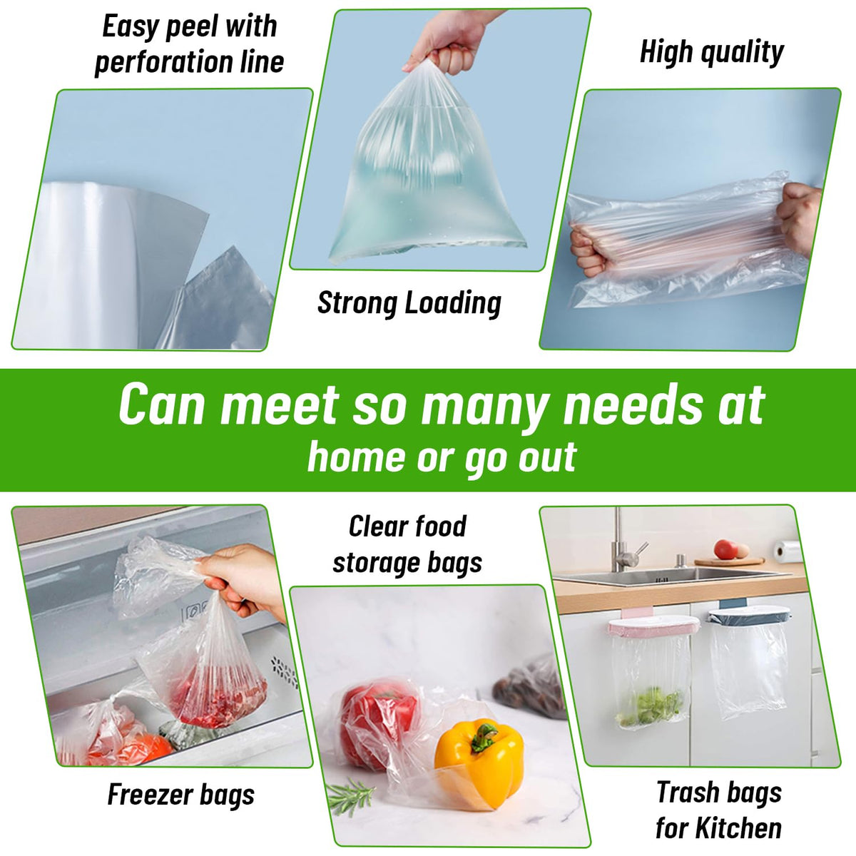 [4 Rolls] 18 x 24 Plastic Produce Bags on a Roll, 1000 Count, Reclosable Food Storage Bags, variation 9