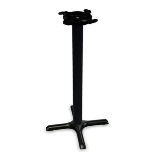 Glownary Black Column Table Base, Cast Iron and Steel, Powder-Coated, Cross Style, 10-Inch Top Plate, Non-Slip Glides, for Indoor Use (22" x 22", Bar Height)
