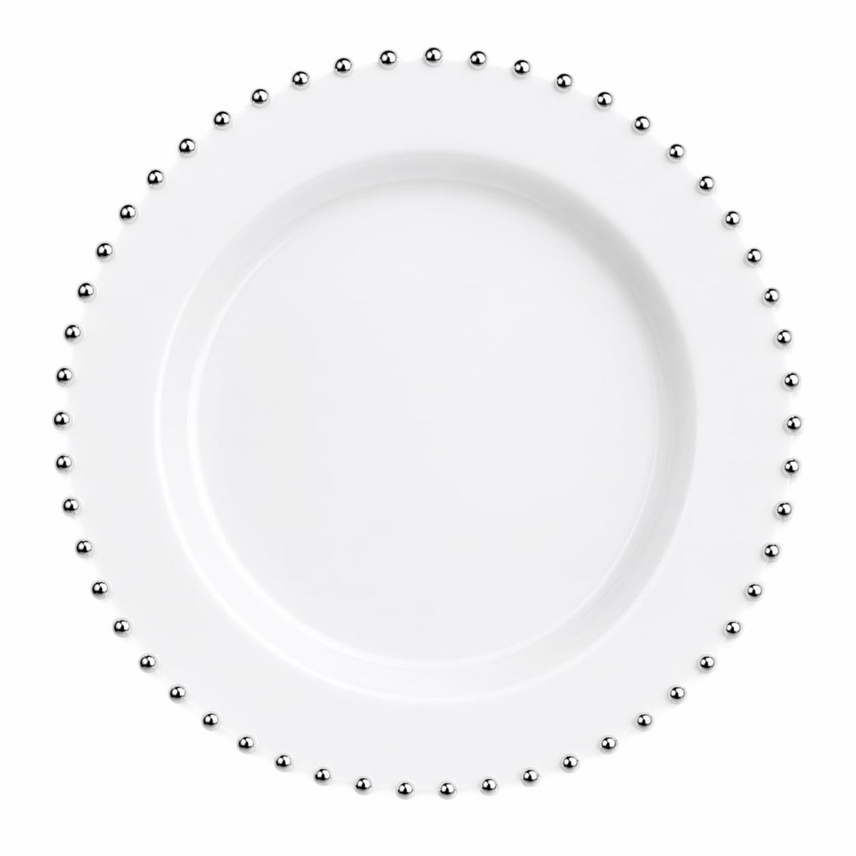 Glownary 10 Inch White Plastic Plate with Silver Beaded Rim, Disposable Round Dinner Plate for Weddings, Events, and Catering, BPA Free, 120 Count variation 3