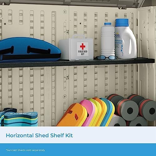 Suncast Horizontal Shed Shelf Kit, Space-Saving Shelf for Horizontal Outdoor Storage Sheds, 50" W x 10.25" D x 1.25" H, Black