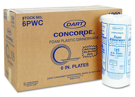 Dart 6PWCR Concorde Foam Plate, 6" dia, White (Case of 1000)