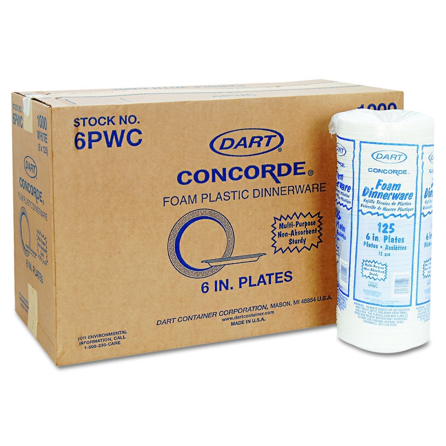 Dart 6PWCR Concorde Foam Plate, 6" dia, White (Case of 1000)