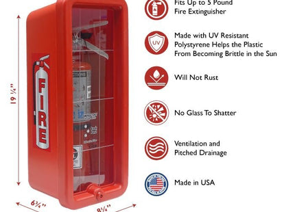 Cato Chief Plastic Fire Extinguisher Cabinet | Wall-Mounted, Rust-Proof, Fire-Retardant | Red or White | Holds 2.5-5 lb. or 10 lb. Extinguishers | Lock & Break Panel | Made in USA
