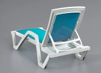 Glownary Outdoor Chaise Lounge Chair, Stackable Pool Furniture with Turquoise Sling, White Frame, 4-Pack