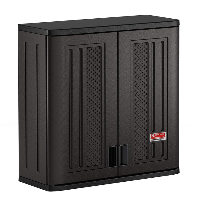 Suncast Commercial 4 Cubic Ft. Heavy-Duty Resin Wall Cabinet with Adjustable Metal-Reinforced Shelf, and Lockable Handles for Indoor and Outdoor Storage, Black, Made in the USA