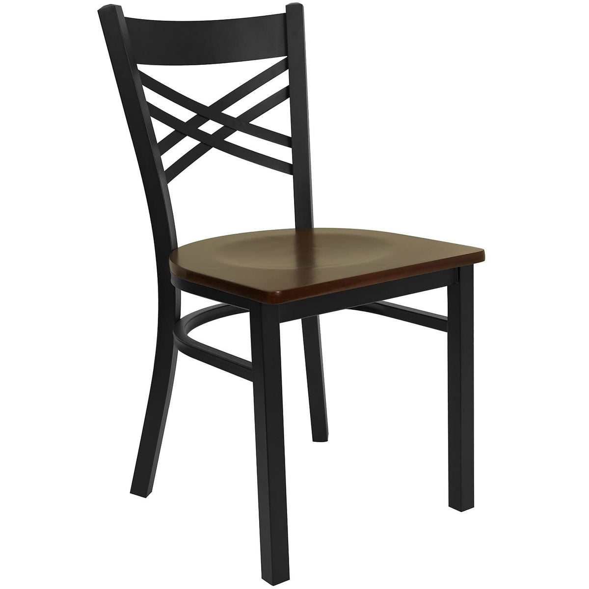 Flash Furniture 2 Pack HERCULES Series Black ''X'' Back Metal Restaurant Chair - Mahogany Wood Seat