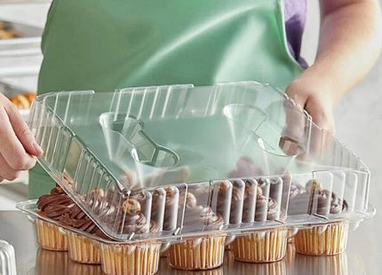 Glownary DFI High Dome Cupcake Container, LBN-9812, Clear Hinged Lid, 12 Compartments | 100/Case By Detroit Forming