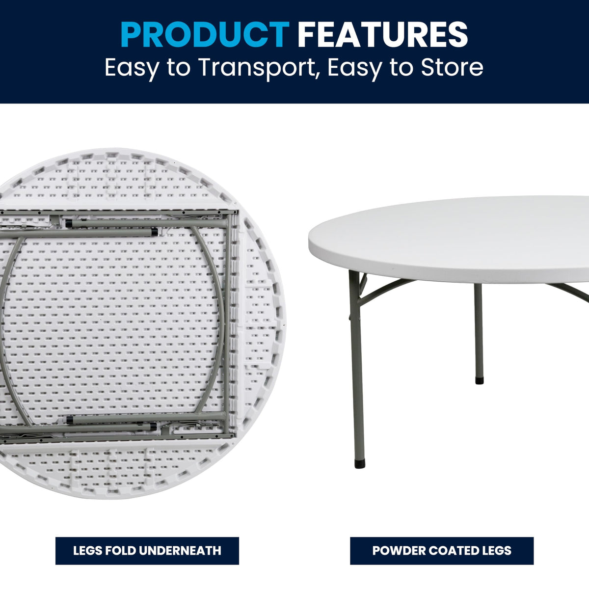 Flash Furniture 5' Round All-Occasion Plastic Folding Event Table for Parties and Trade Shows, Folding Banquet Table for Indoor/Outdoor Events, White