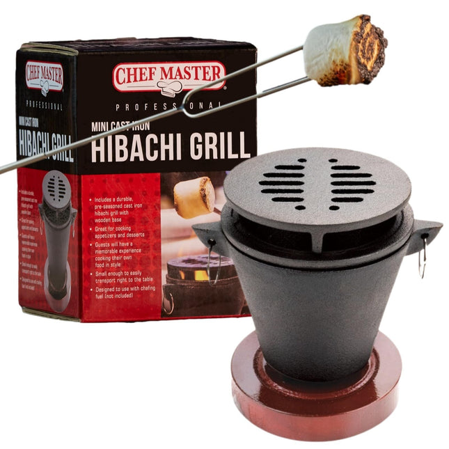 Mini Tabletop Fire Pit and Cast Iron Hibachi Grill Pan, Camping Tabletop Fire Pit Indoor & Outdoor Grill for Smores, BBQ, Smores Maker, Smokeless Firepit, Portable Mini Japanese Grill by Chef Master